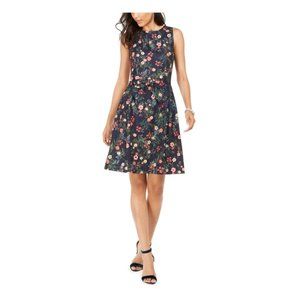 Tahari ASL Fit & Flare Bow Dres , Navy Multi, 16